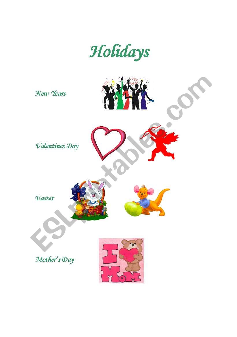 Holidays (1 of 2) worksheet