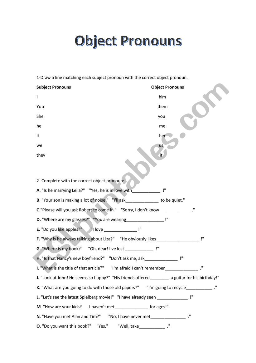 Object Pronouns worksheet