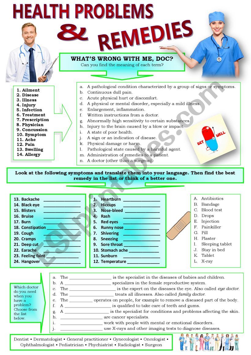 HEALTH PROBLEMS & REMEDIES worksheet