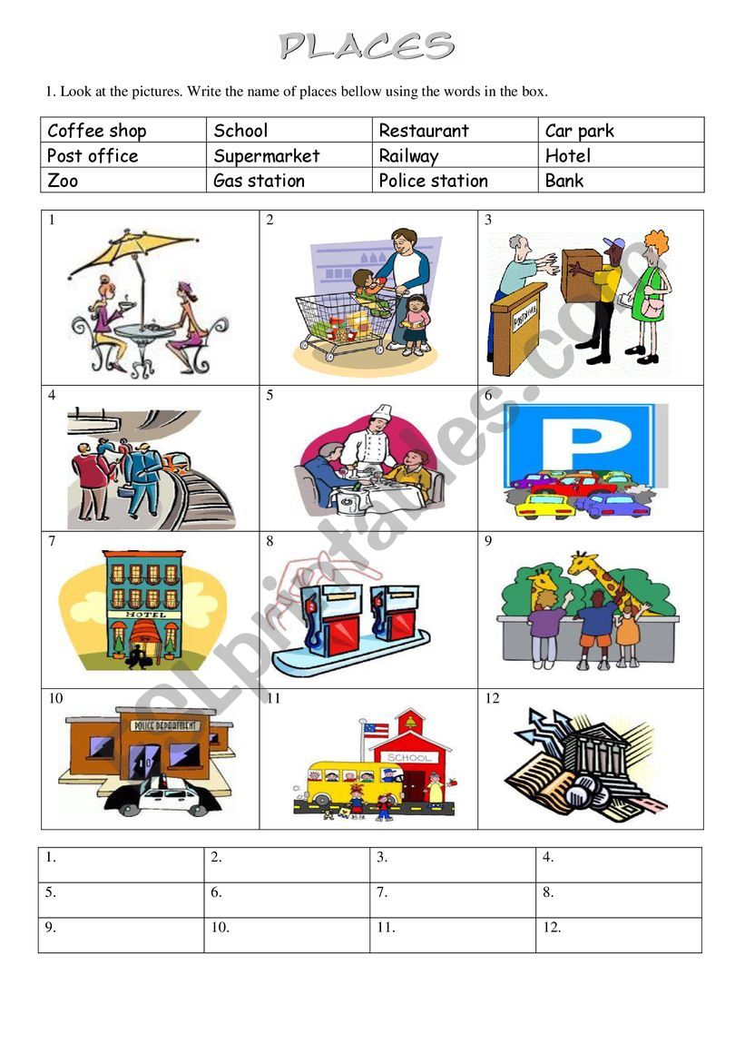 Places in the city worksheet