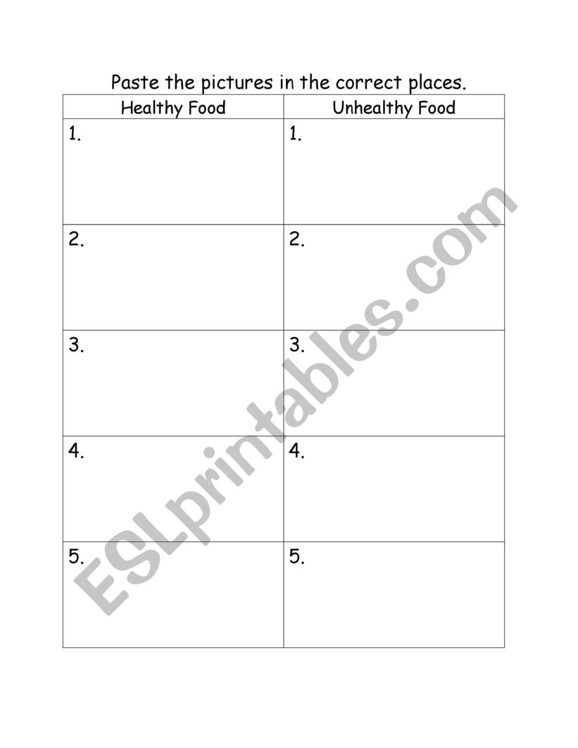 Healthy and Unhealty Food worksheet