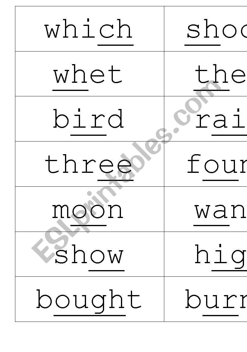 Diagraphs in words worksheet