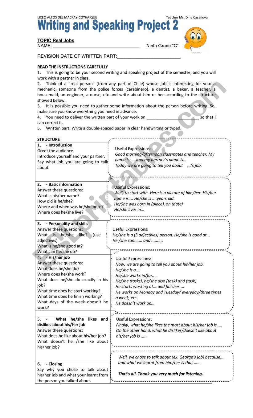 Talking about jobs worksheet