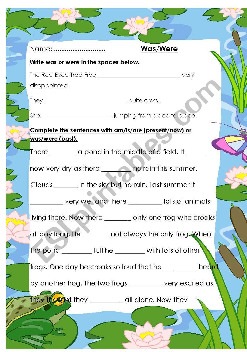 Was/Were verb form worksheet