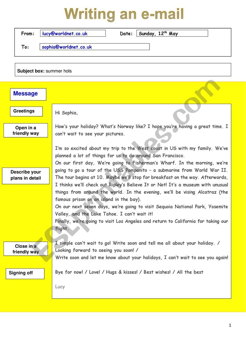Writing an e-mail worksheet