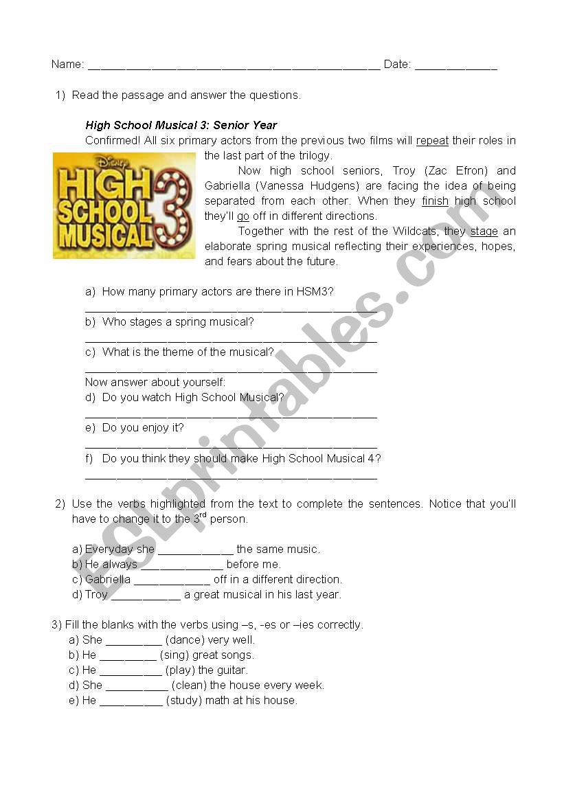 High School Musical 3 (HSM3) simple present