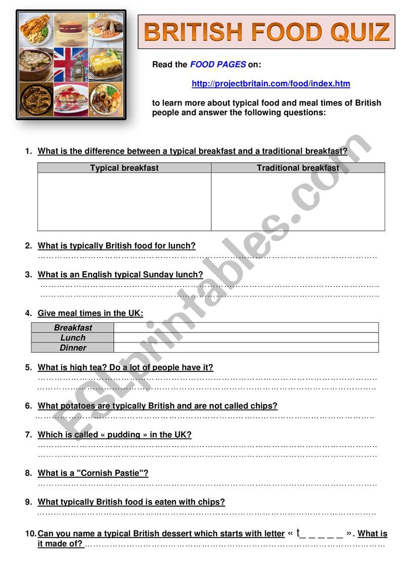 BRITISH FOOD QUIZ worksheet