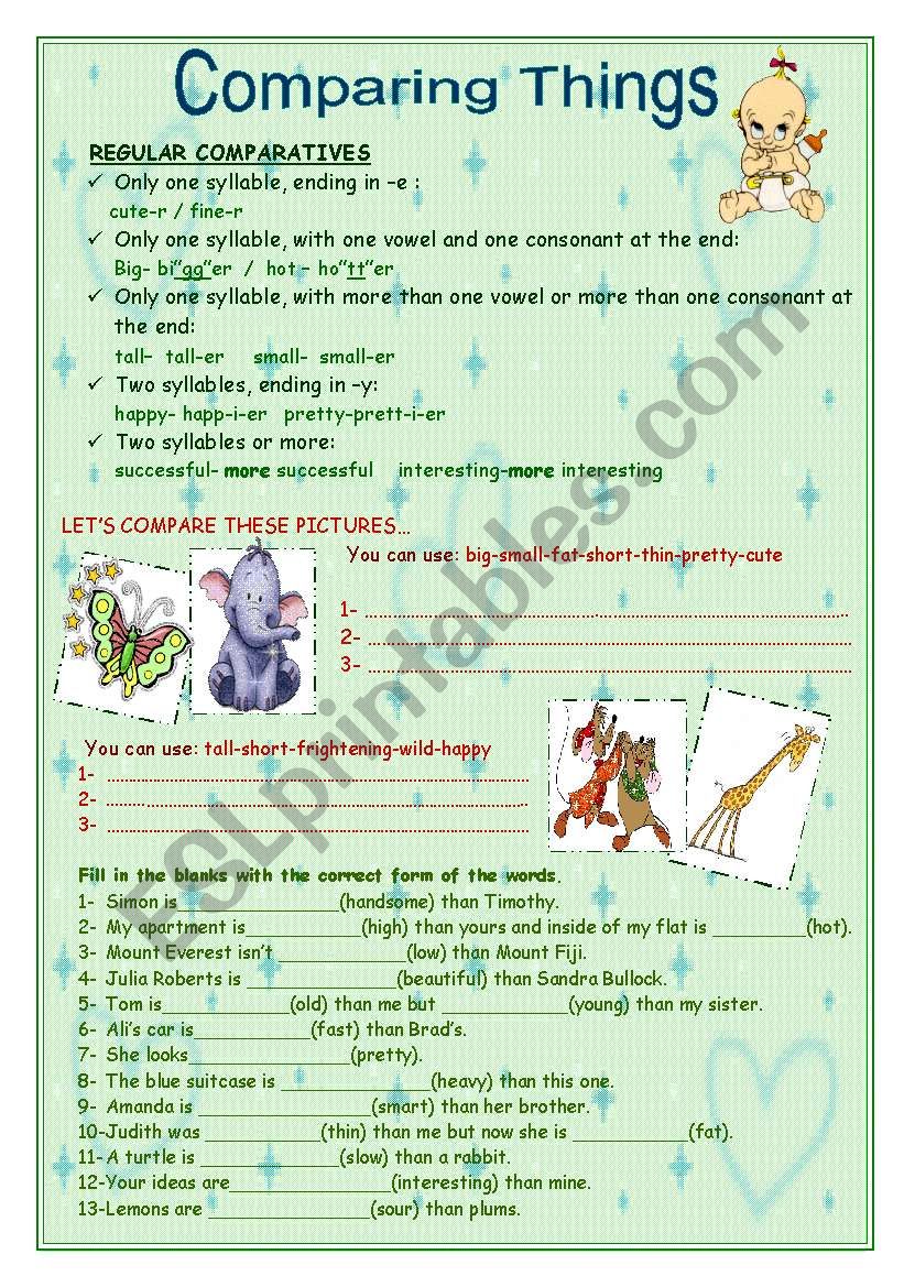 Regular comparatives worksheet