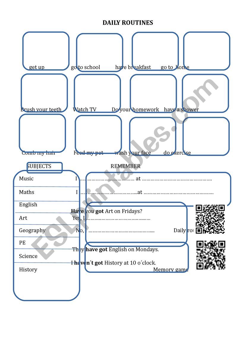 Daily routines worksheet