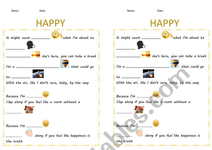 Happy Lyrics worksheet