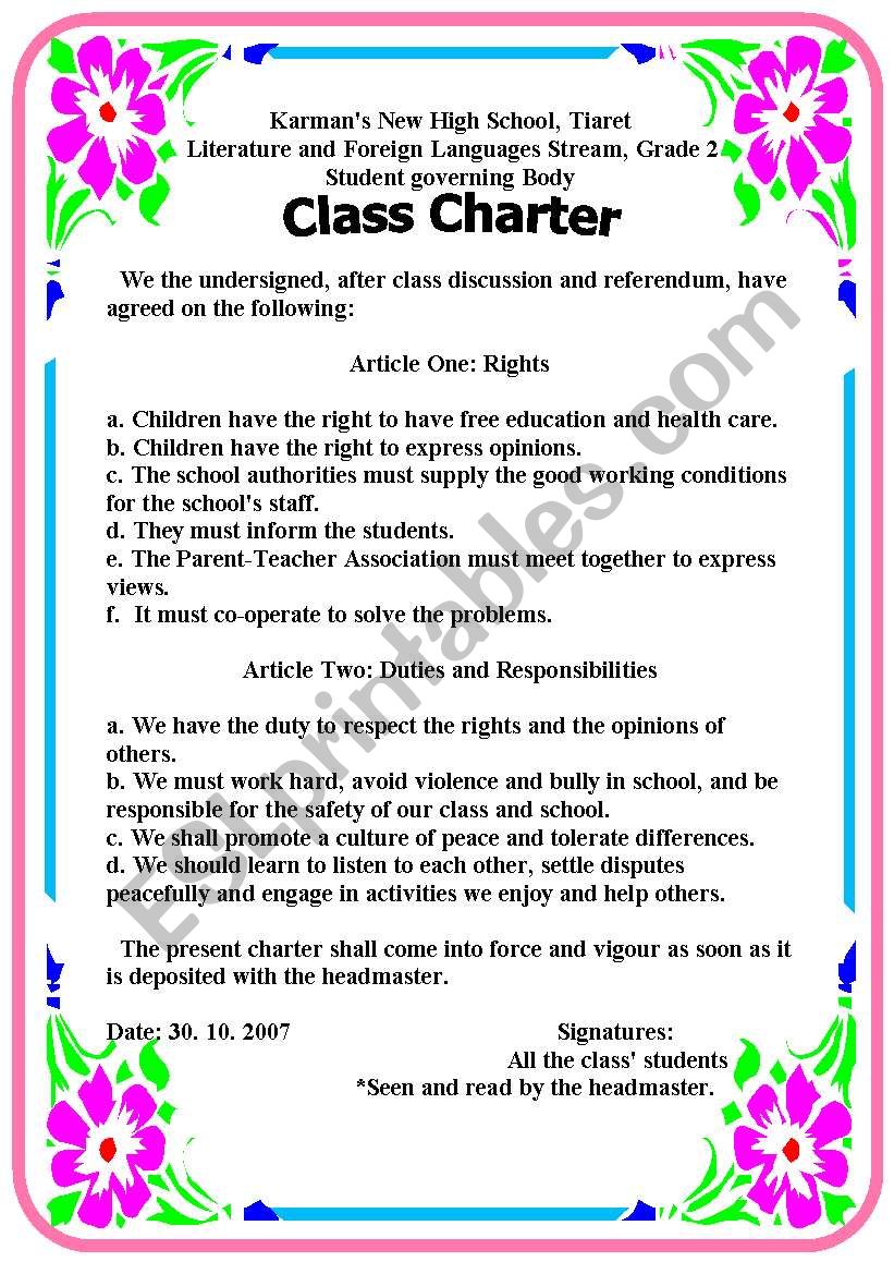 class charter worksheet