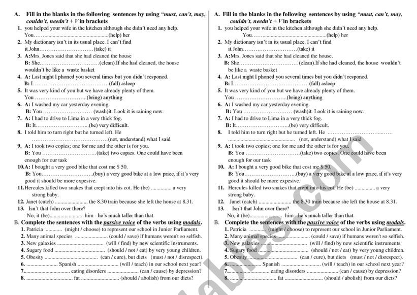 modals of deduction worksheet