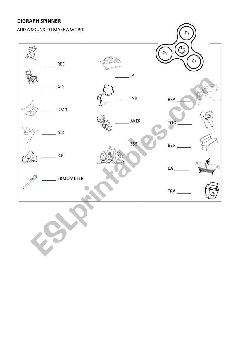 Digraph Spin worksheet