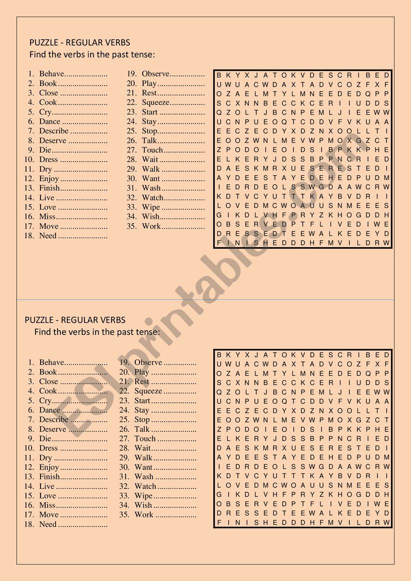 PUZZLE - REGULAR VERBS worksheet
