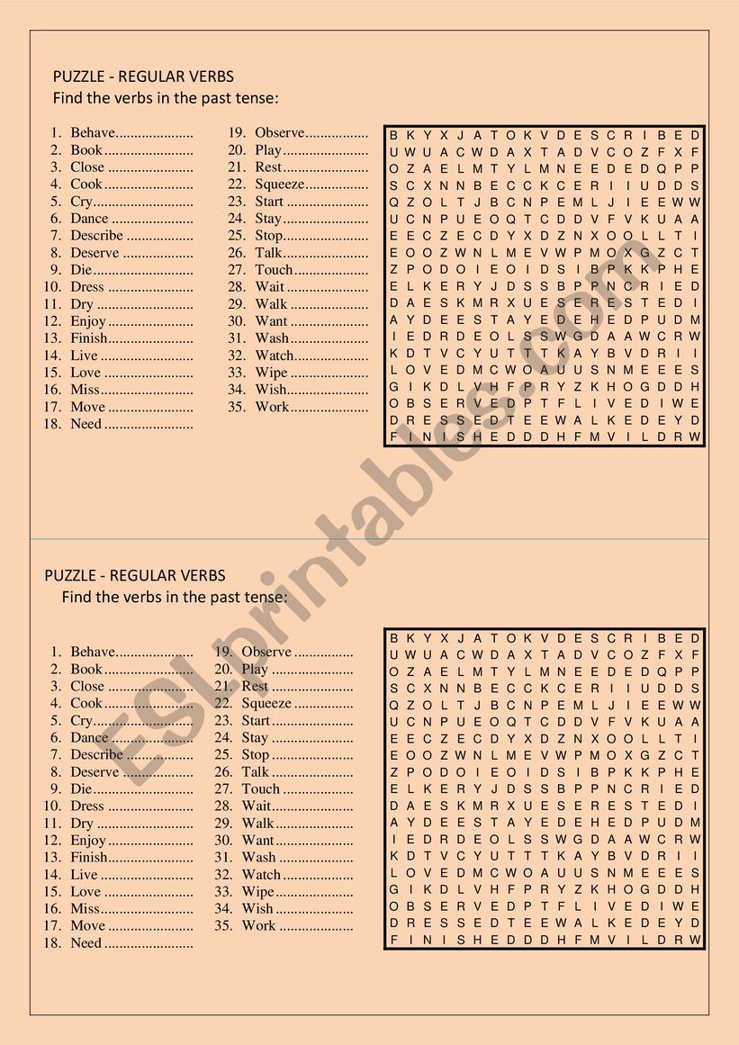 PUZZLE - REGULAR VERBS worksheet