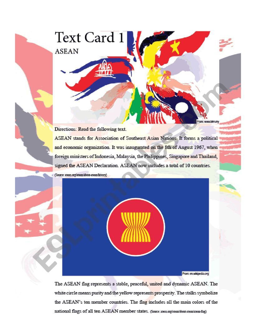 Asean Countries Text Card 1 worksheet