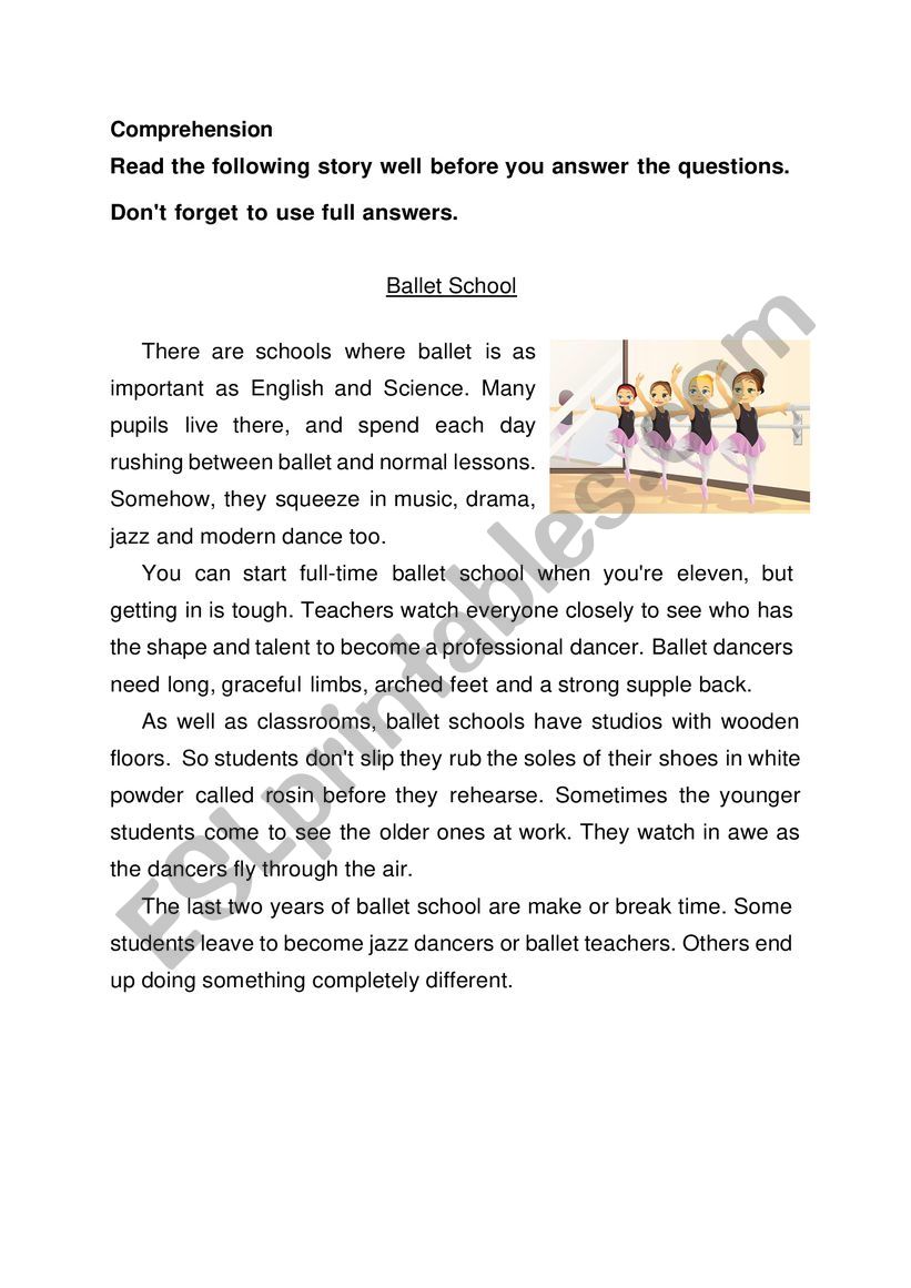 Reading Comprehension: The Ballet School