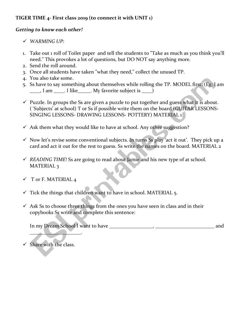 My dream school worksheet