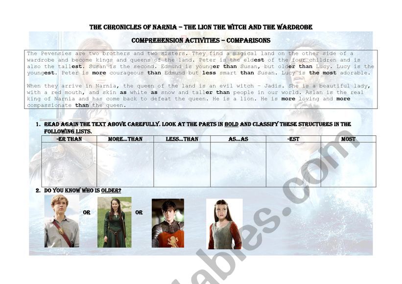 The Chronicles of Narnia. worksheet