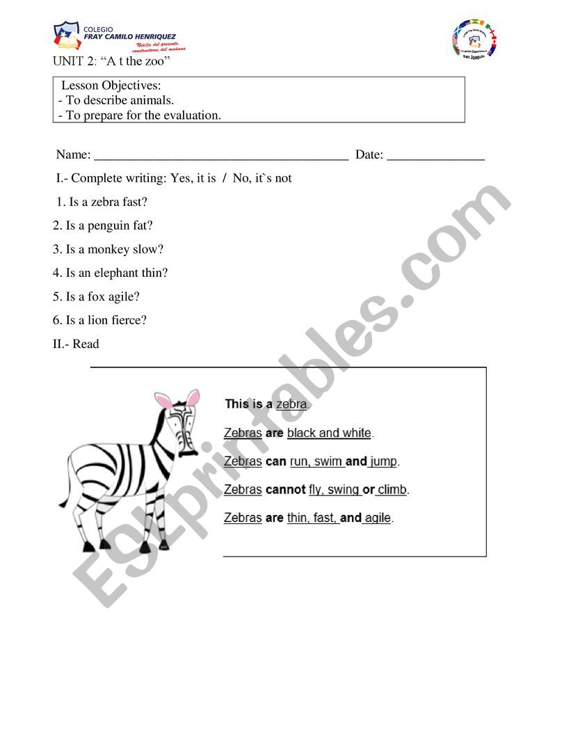 characteristics of animals  worksheet