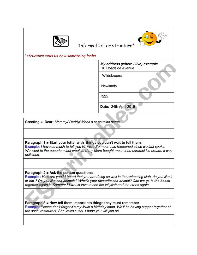 Informal letter structure  worksheet