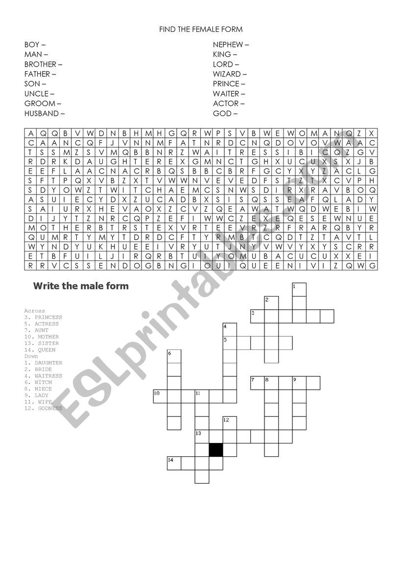 Gender of nouns worksheet