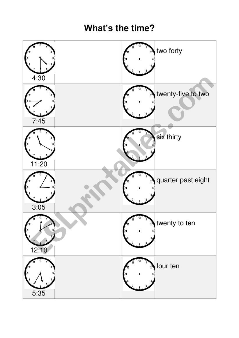 Whats the time? worksheet