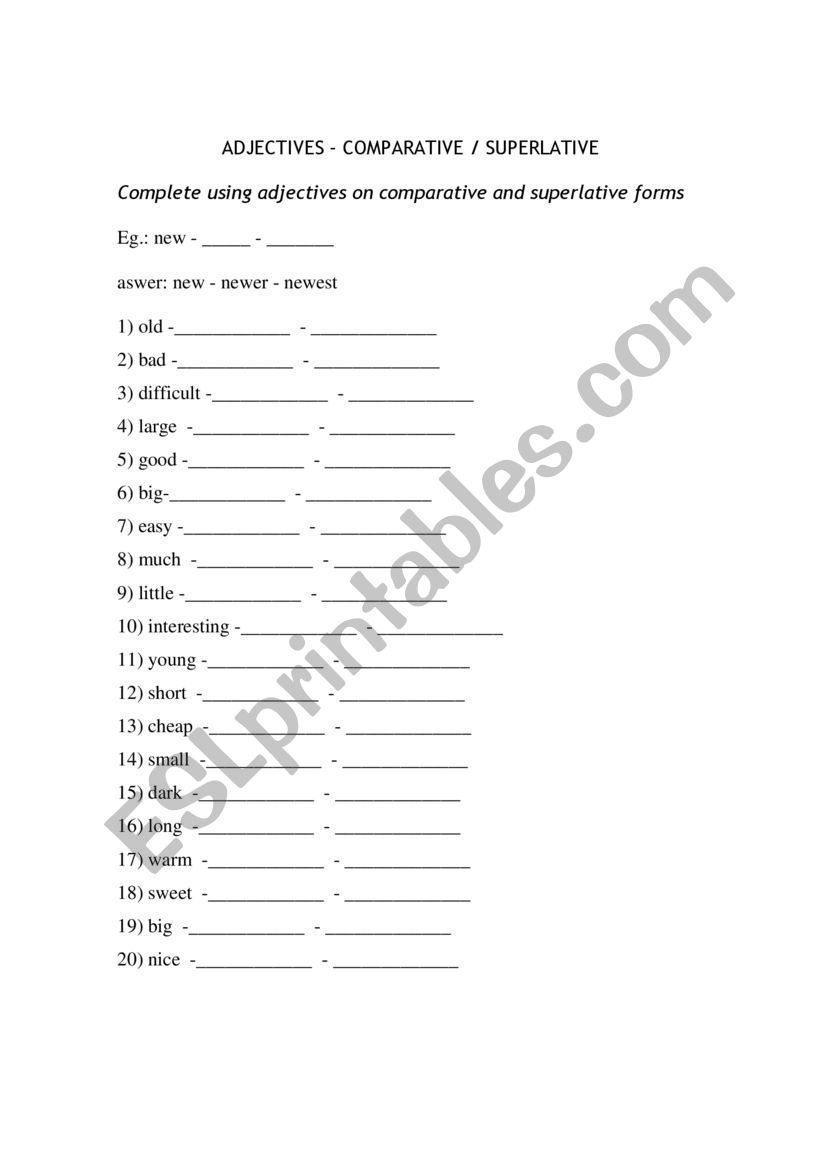 ADJECTIVES - SUPERLATIVE AND COMPARATIVE