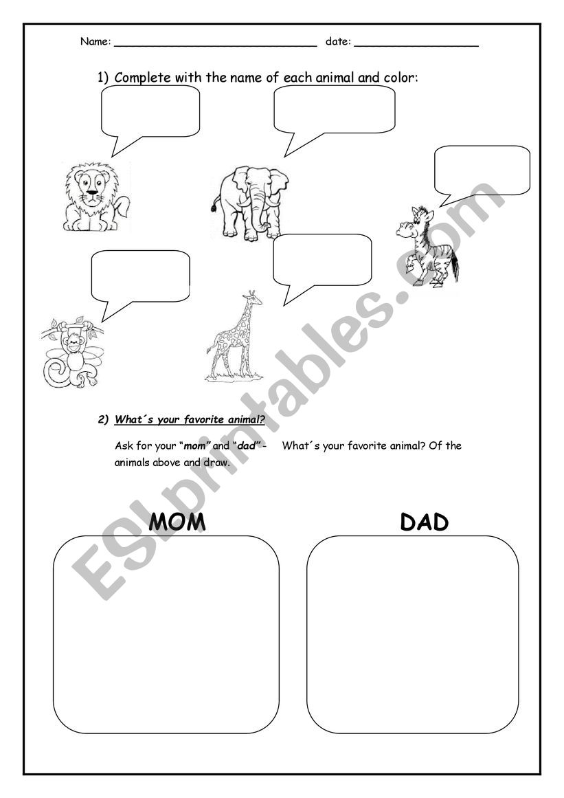 wild animals worksheet