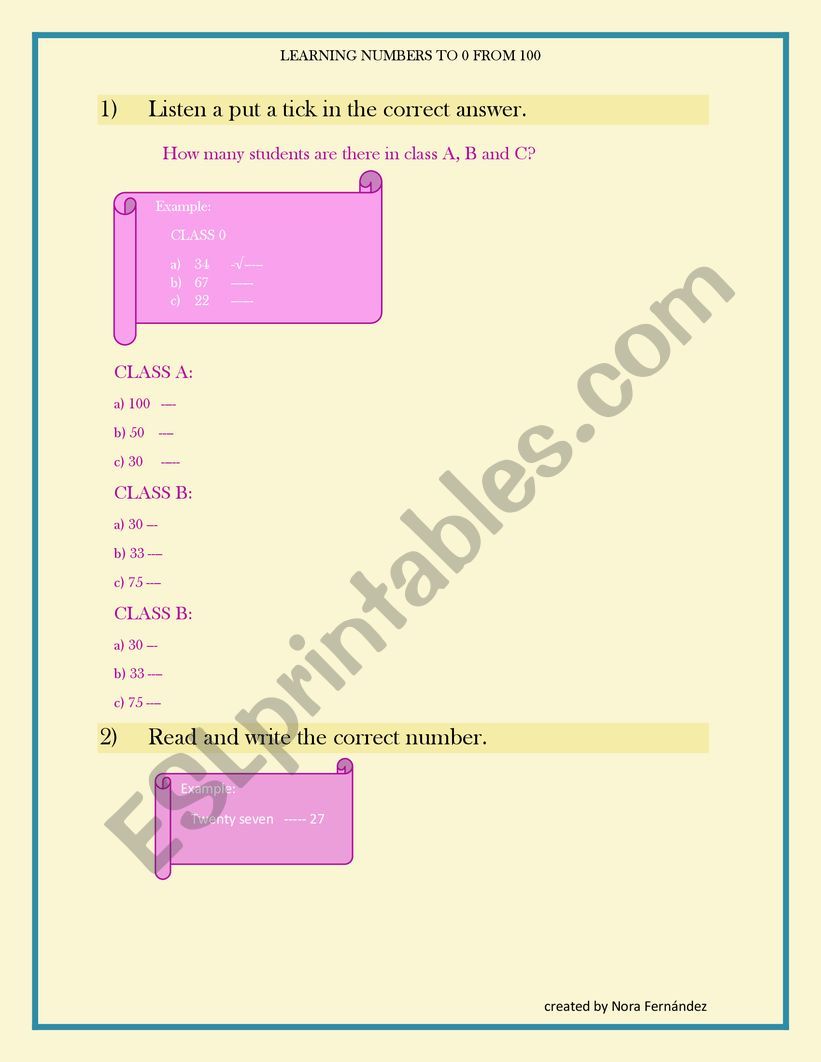 numbers practice  worksheet