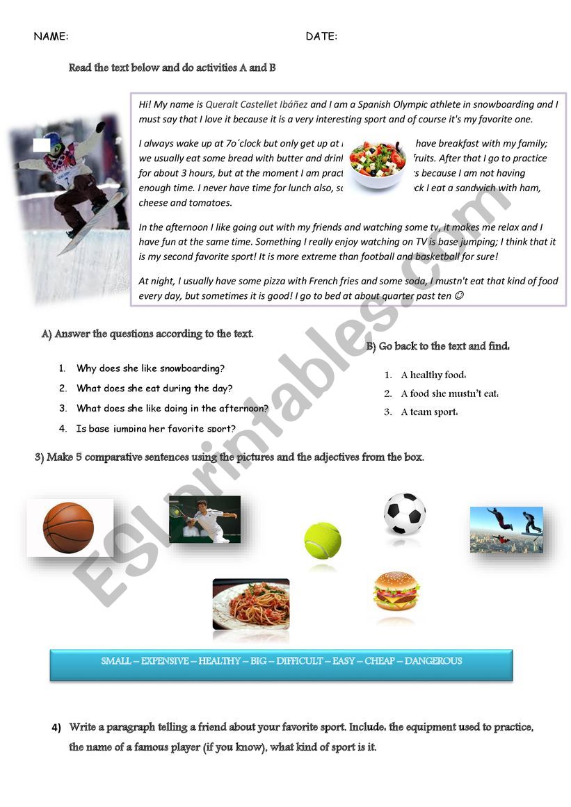 Sports worksheet