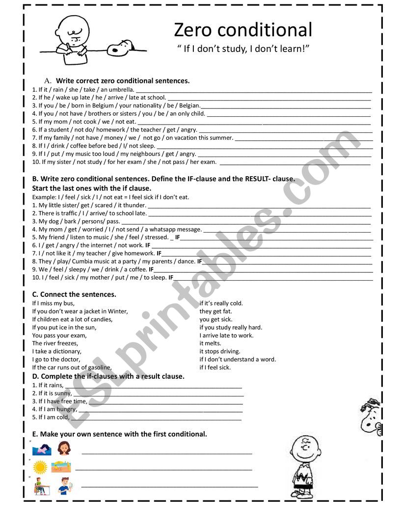 Zero conditional worksheet