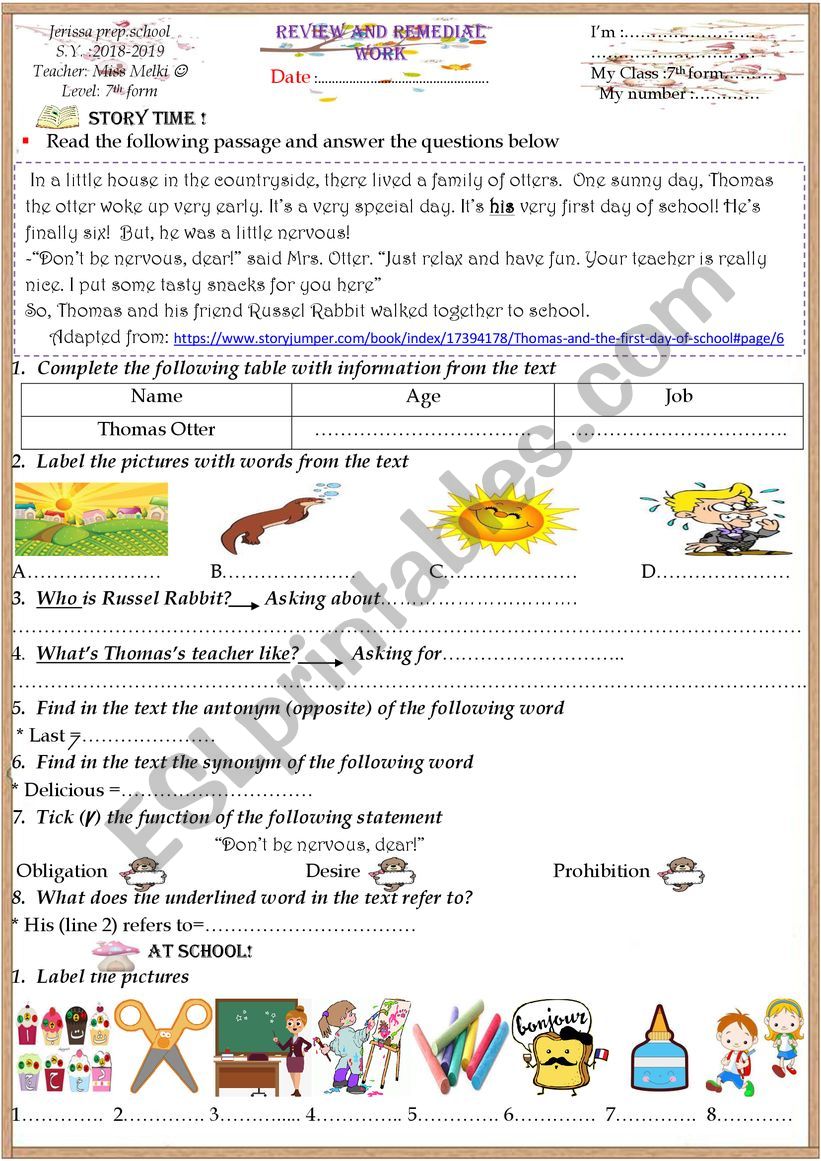 review mod 5 7th form worksheet