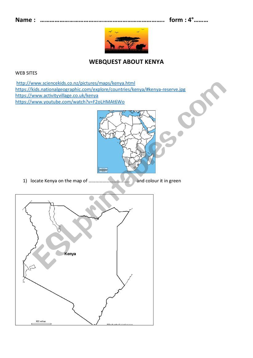 webquest about Kenya worksheet