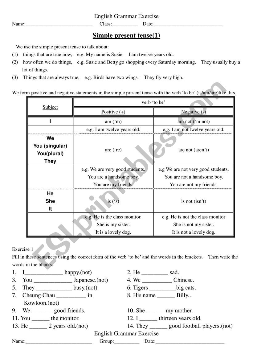Present simple exersizes worksheet