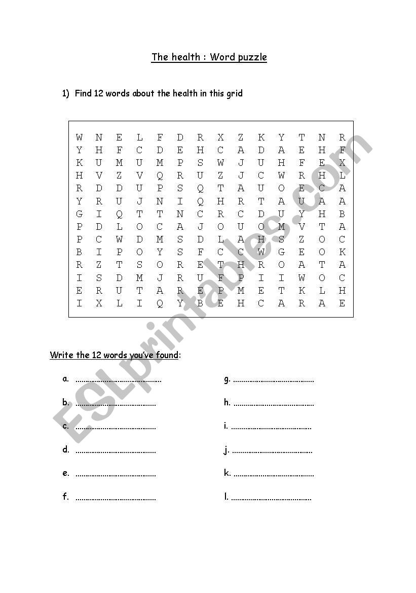 Health Wordpuzzle worksheet