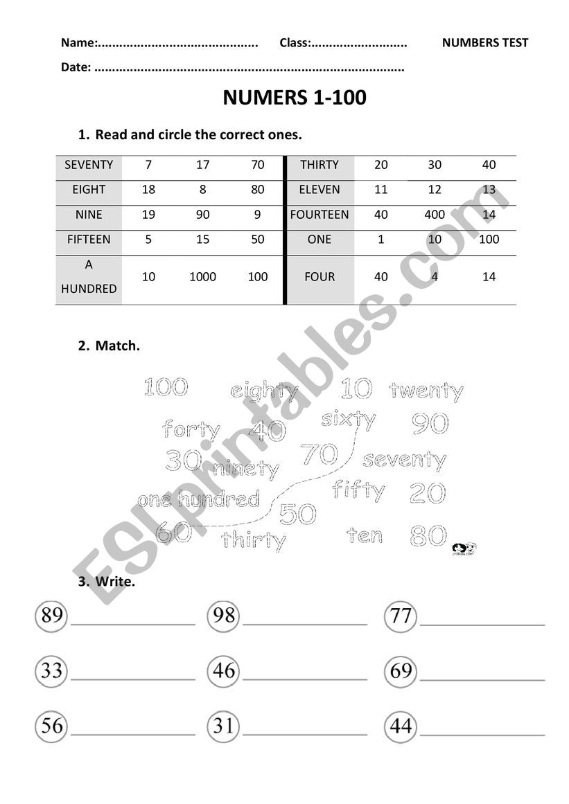 numbers 1-100 worksheet