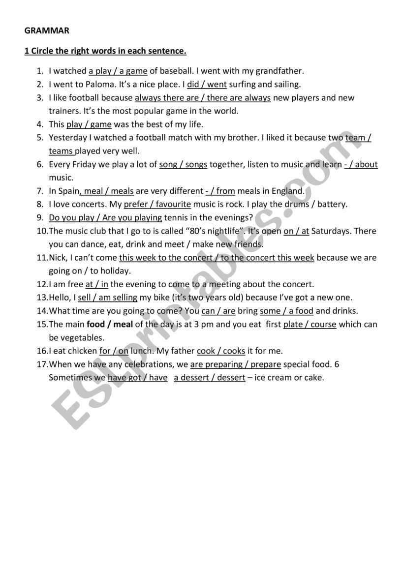 Revision of grammar and vocabulary
