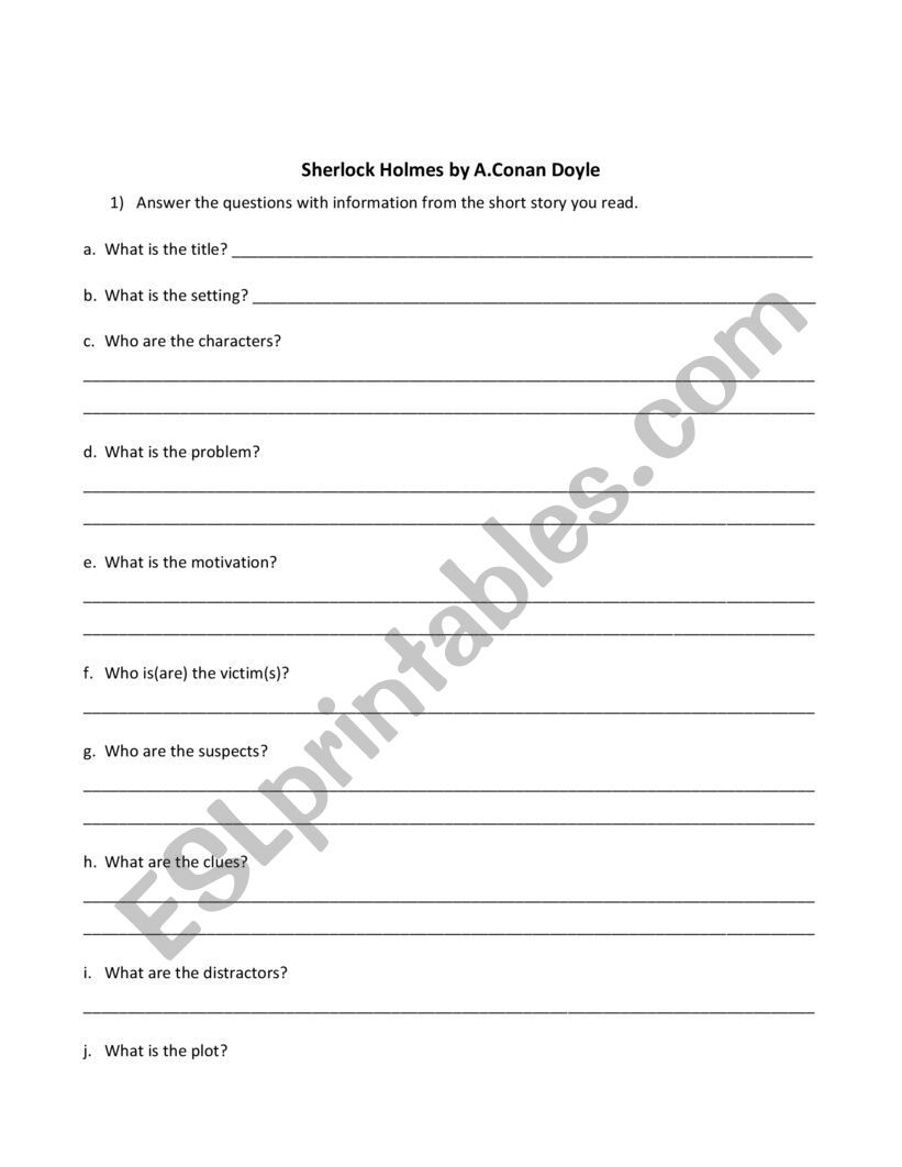 Reading Sherlock Holmes worksheet