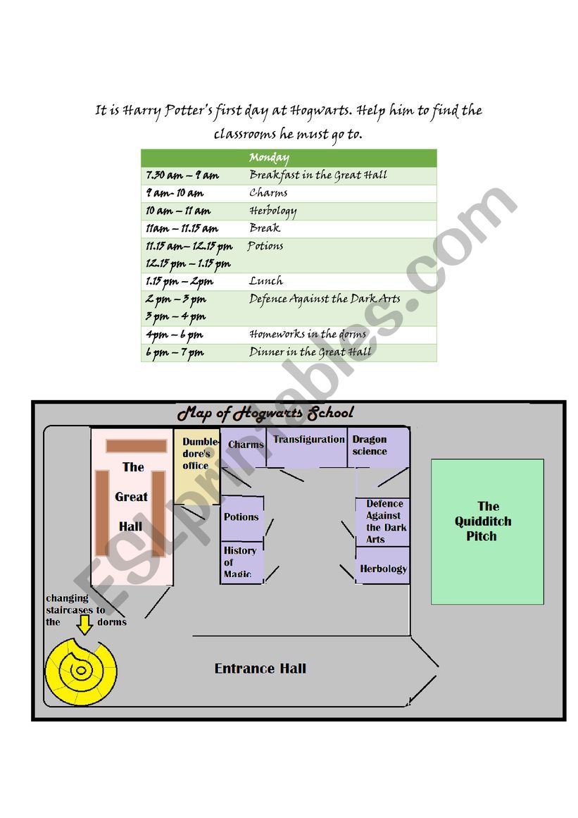 Harry Potters timetable worksheet