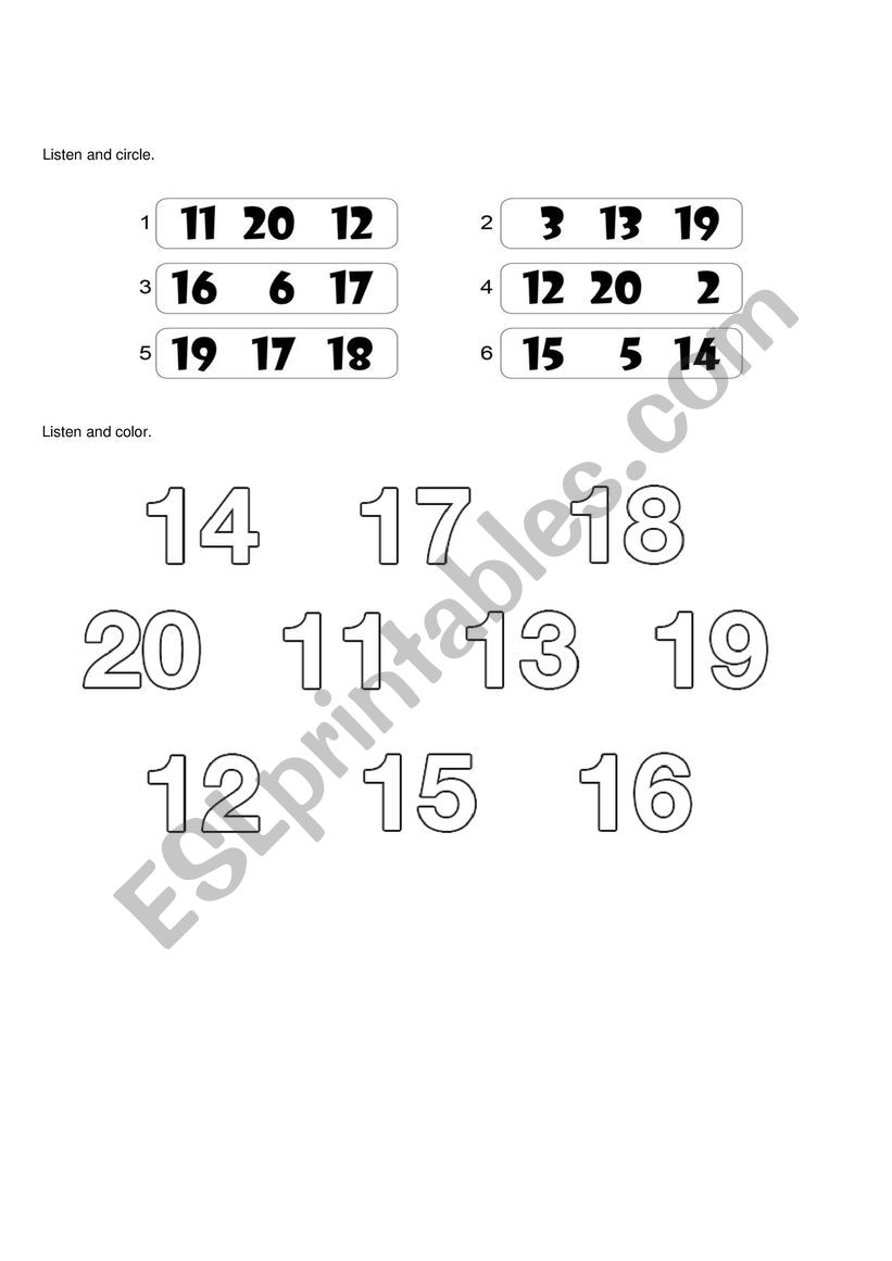 numbers worksheet