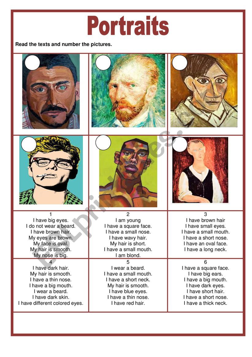 Portraits worksheet