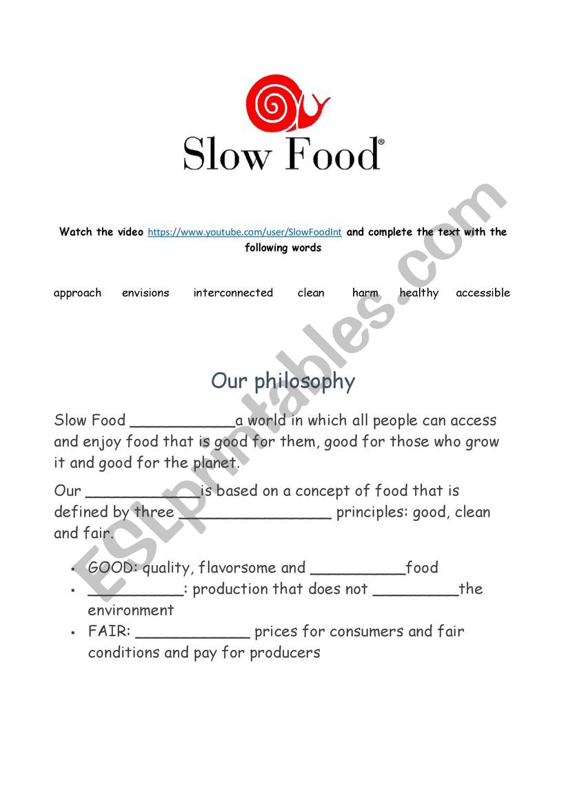 SLOW FOOD worksheet