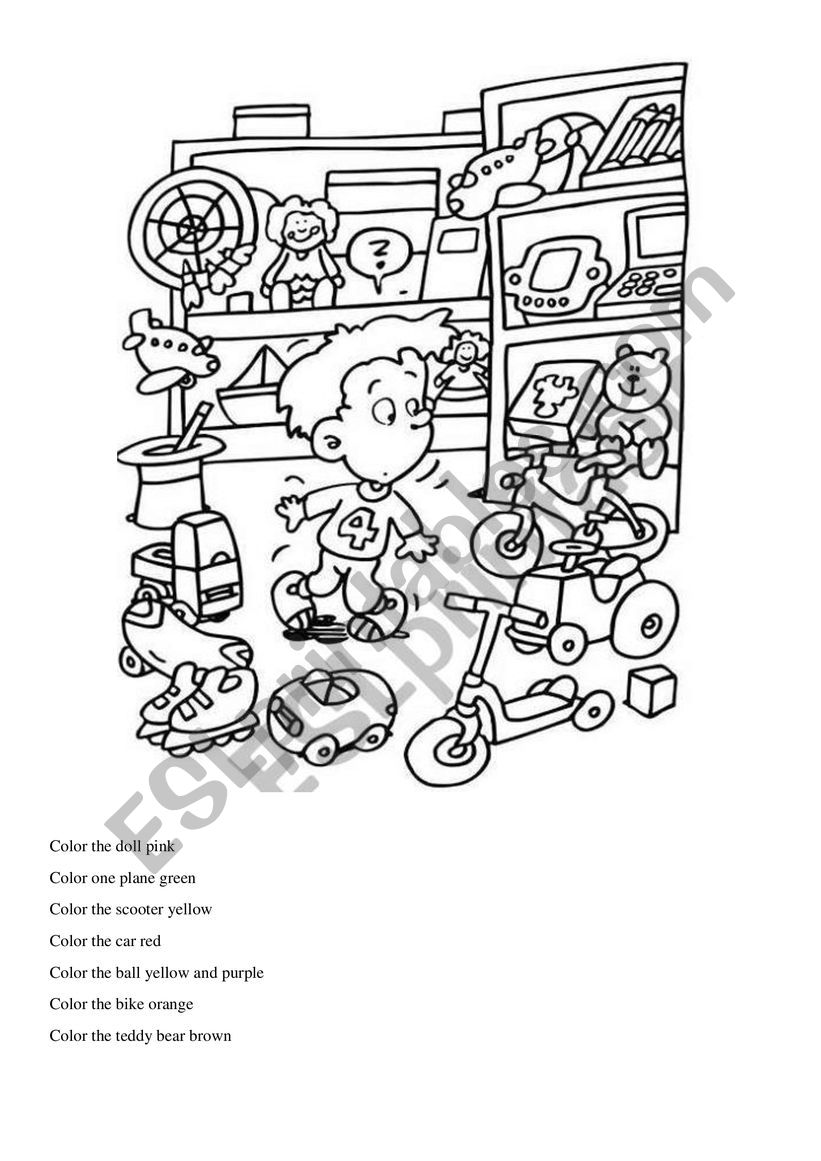 Color the toys worksheet