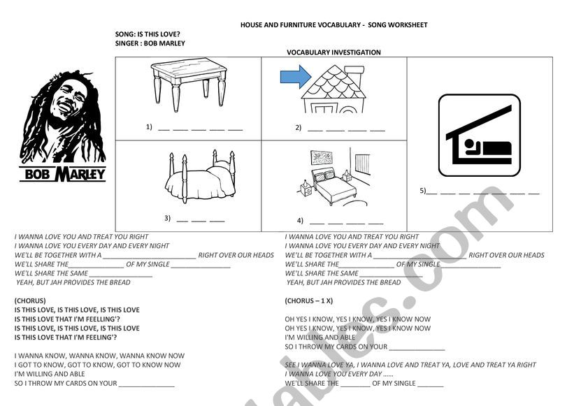 SONG WORKSHEET - I WANNA LOVE YOU (HOUSE PARTS)