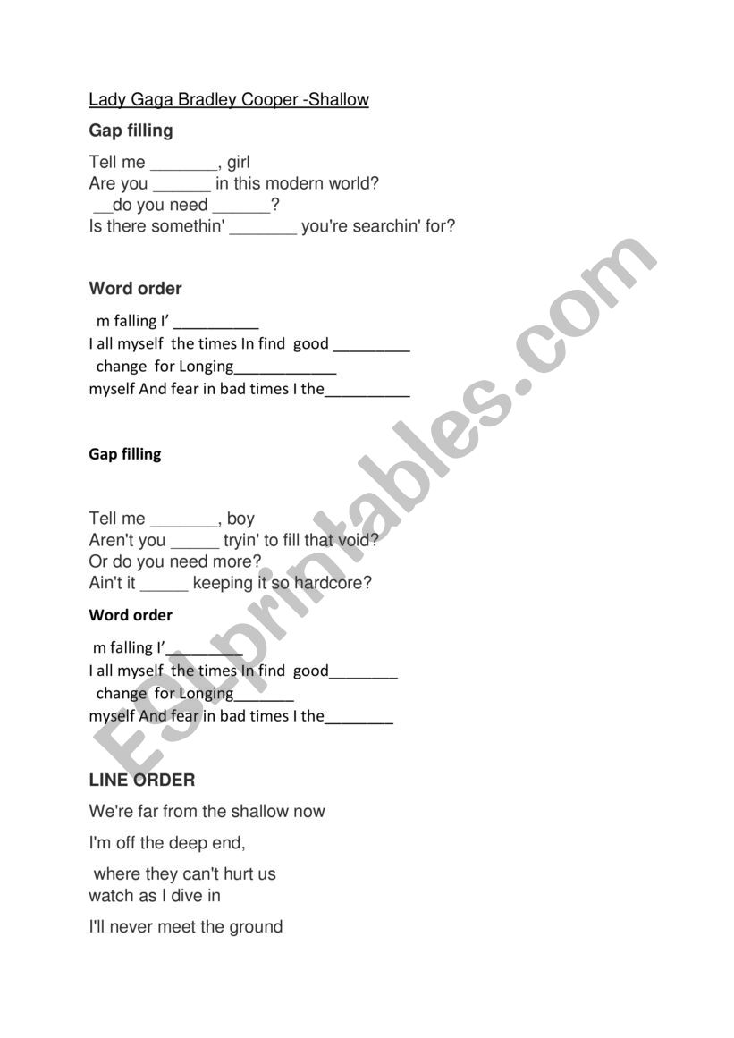 gaga star has risen worksheet
