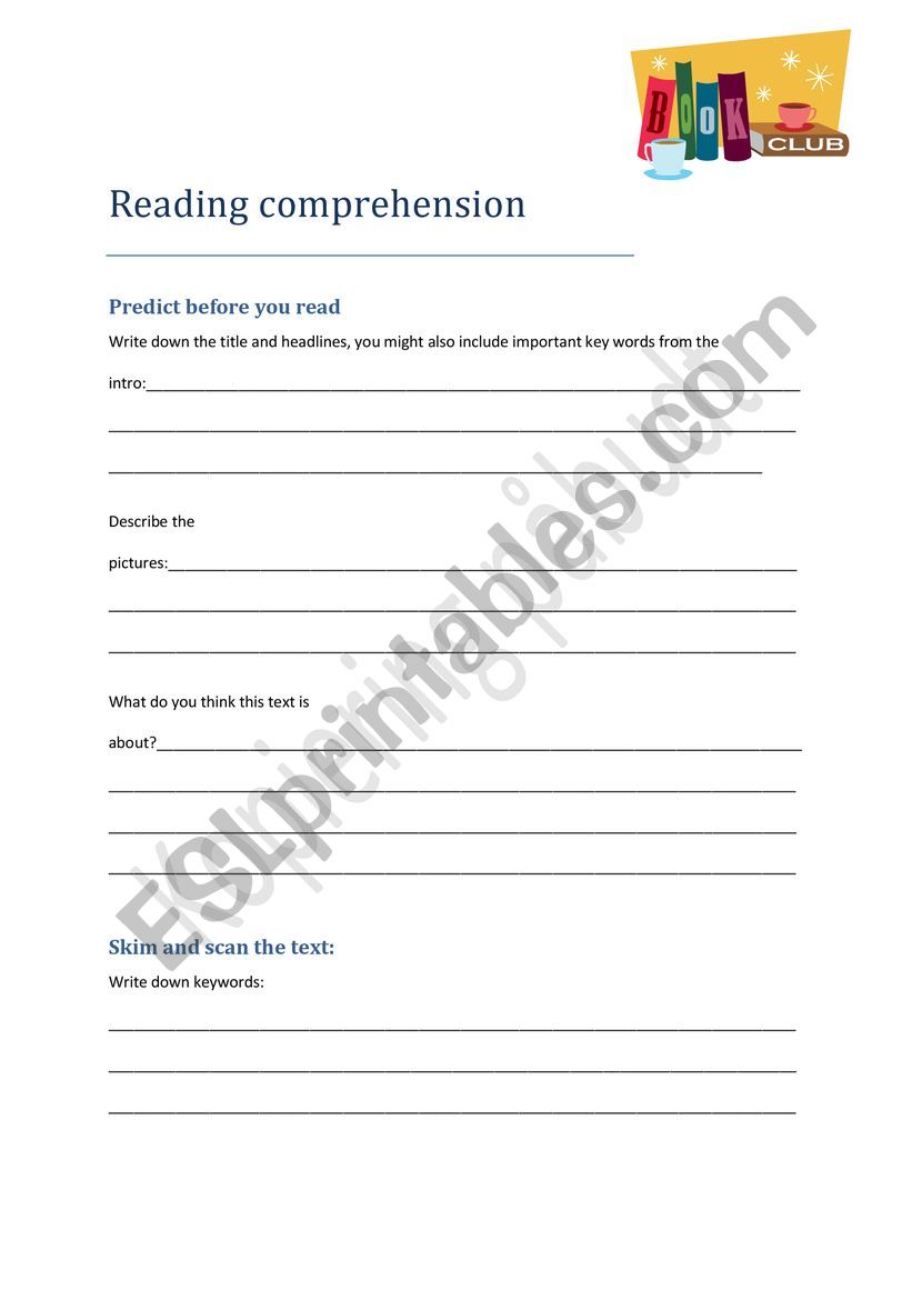 Reading Comprehension Sheet worksheet