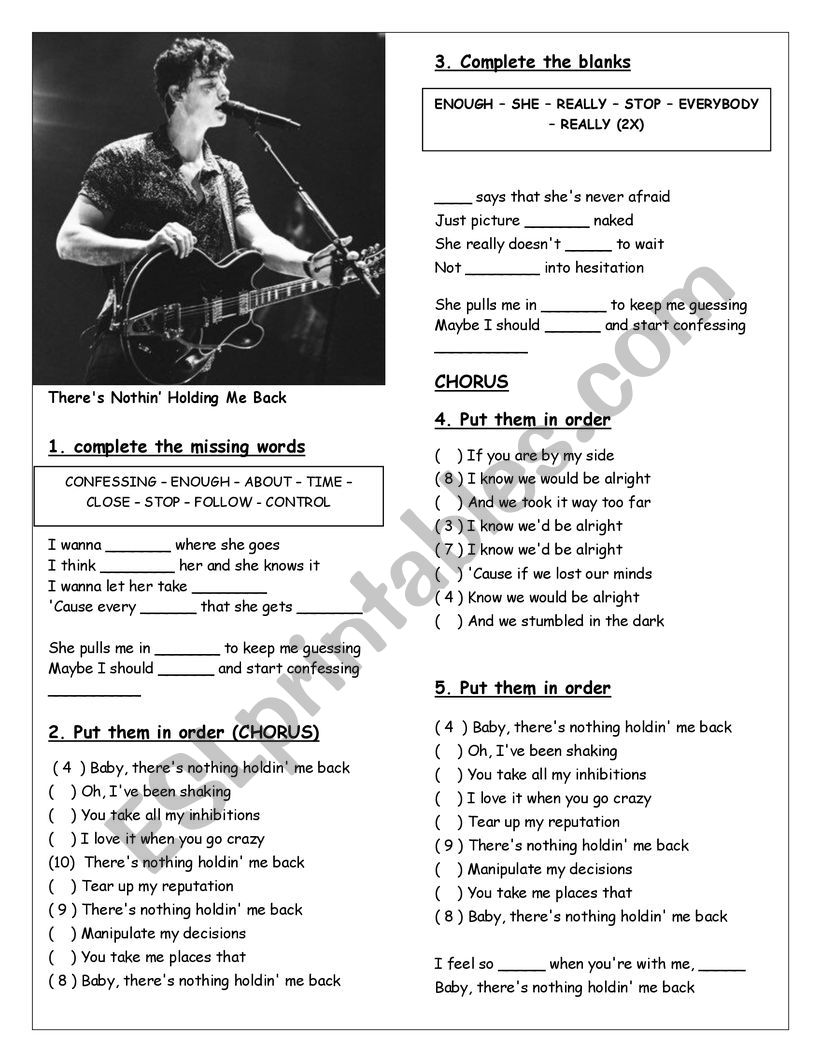 Shawn Mendes - There´s nothing holding me back - ESL worksheet by tanyalapkina