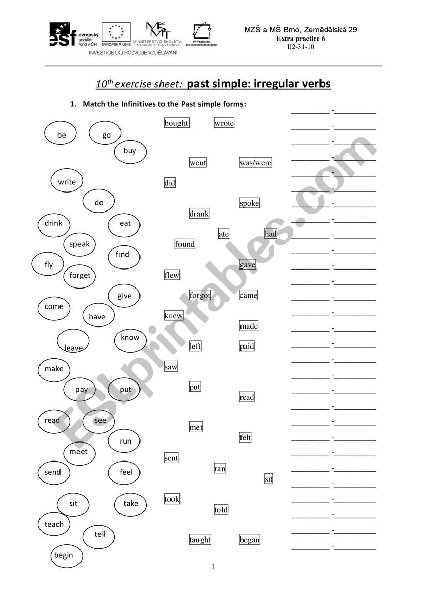 Irregular verbs worksheet