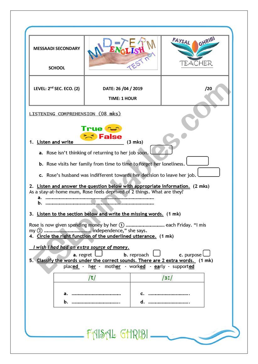 Mid-term 3 test   (2nd Sec. SC)